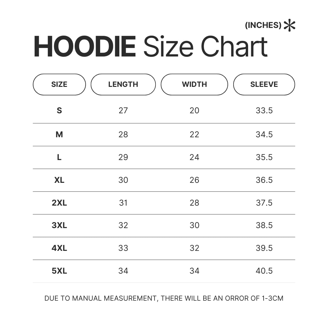 Hoodie Size Chart - Animal Crossing UK Shop