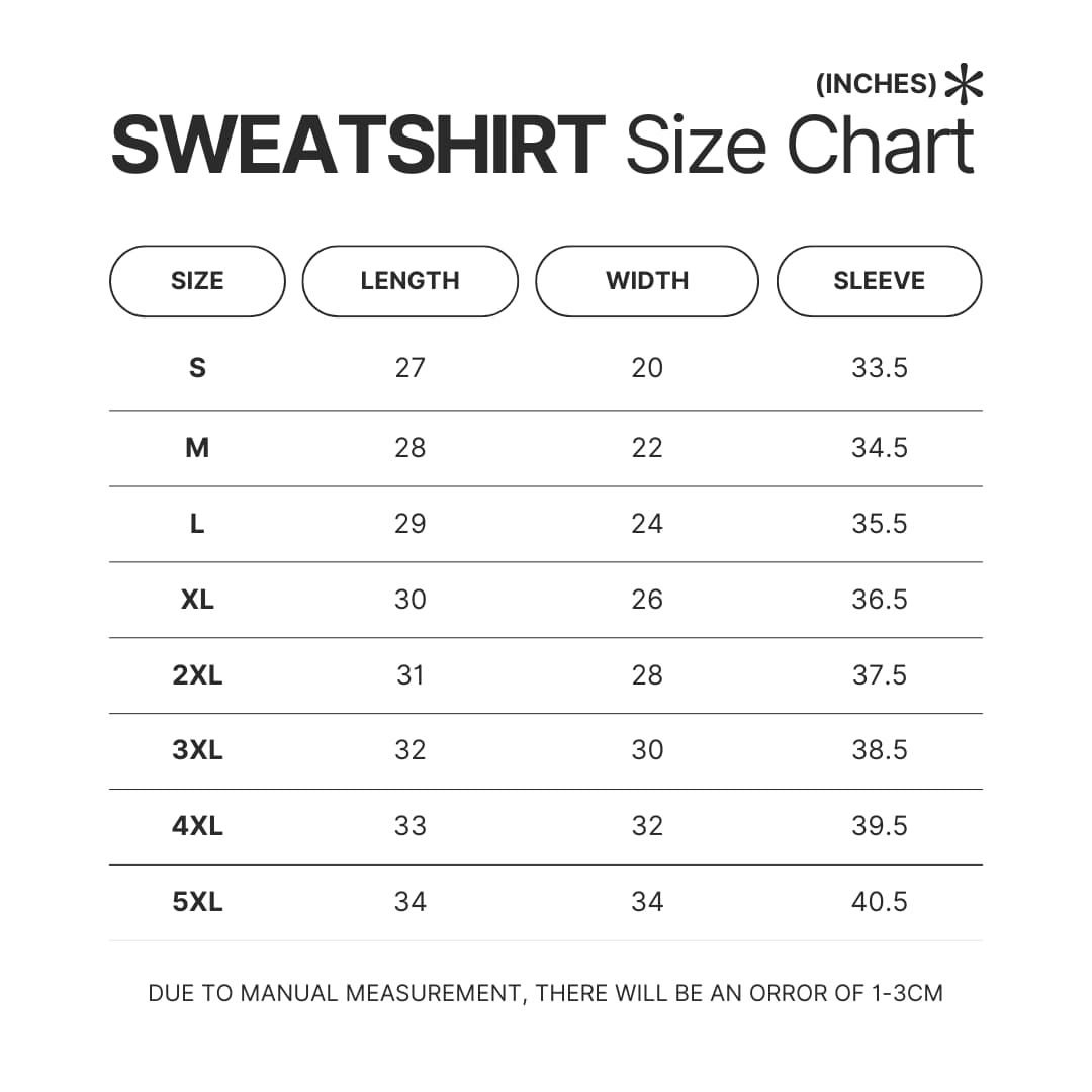 Sweatshirt Size Chart - Animal Crossing UK Shop