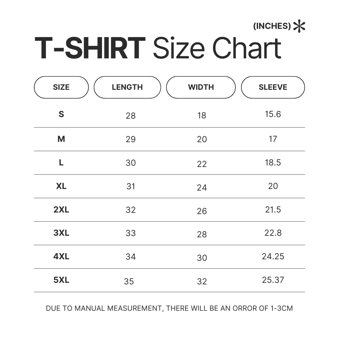 T shirt Size Chart - Animal Crossing UK Shop